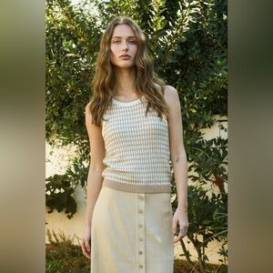 NEW Blu Pepper Contrast Knit Sweater Vest Textured Green Cream Vest M